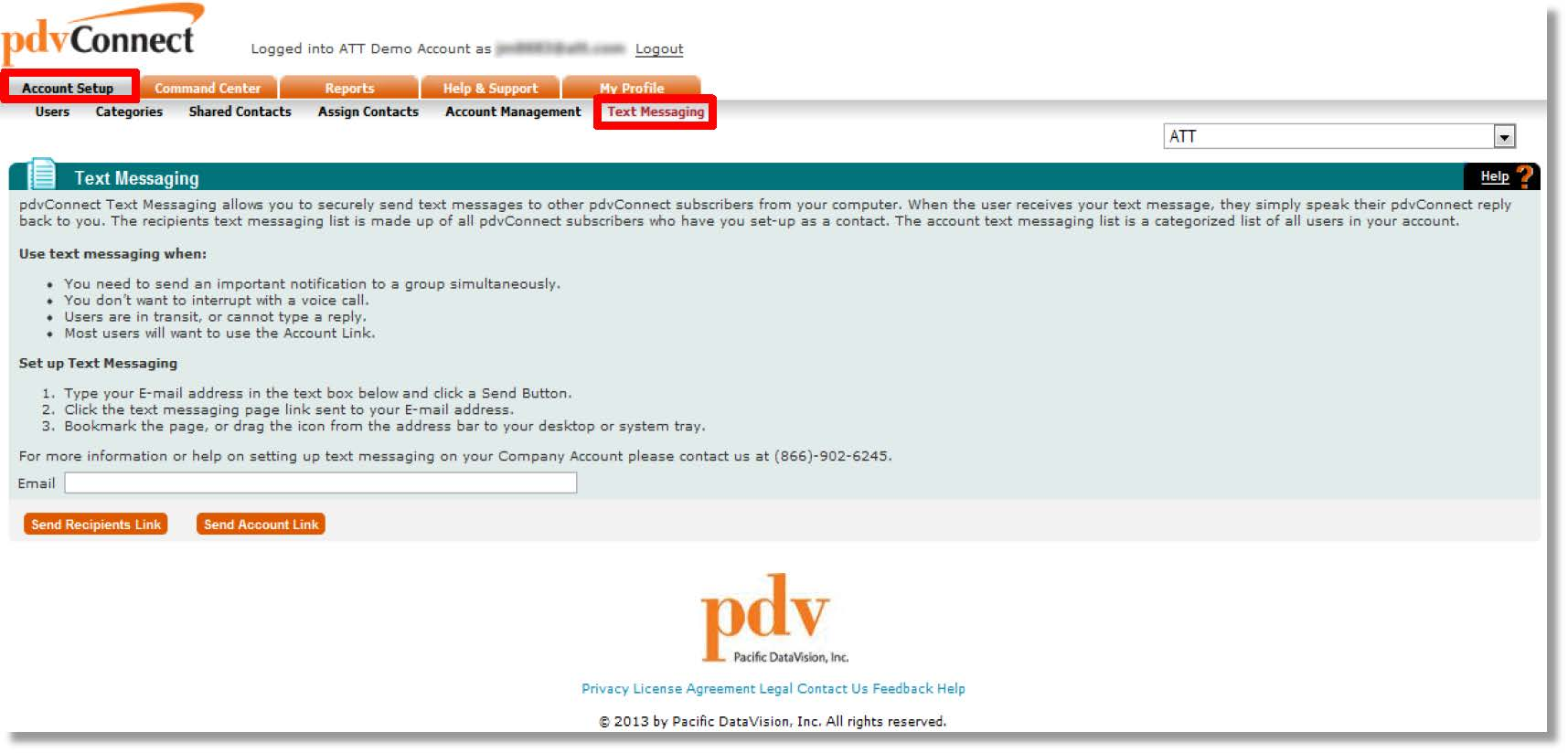 Send a text message list link via email using the